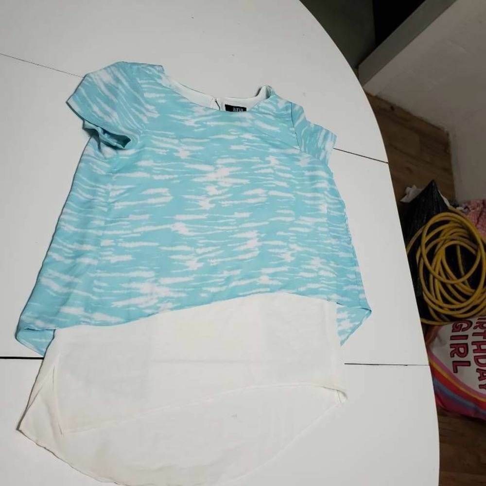 A.n.a Womens Tunic Top Blue Heathered Layered Short Sleeve Scoop Neck Keyhole XS